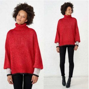 La Ligne Big Red Oversized Chunky Knit Wool Alpaca Turtleneck Sweater Size XS/S
